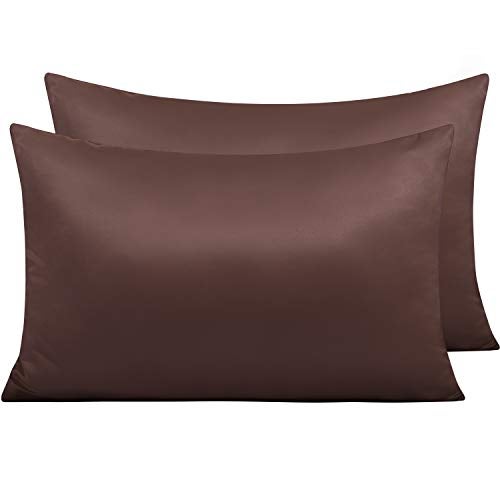 NTBAY Zippered Satin Pillow Cases for Hair and Skin Luxury Queen Hidden Zipper Pillowcases Set of 2 20x30 Inches Dark Brown
