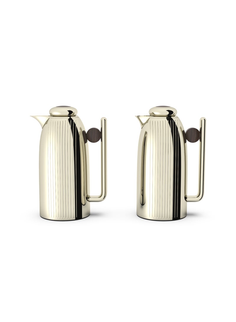 ريجال من ريبل طقم ترامس 1 لتر + 1 لتر عازل حراري – ستانلس ستيل مزدوج الجدار مع بطانة زجاجية، حافظ للقهوة والشاي الساخن والبارد (قطعتين) - Image 1