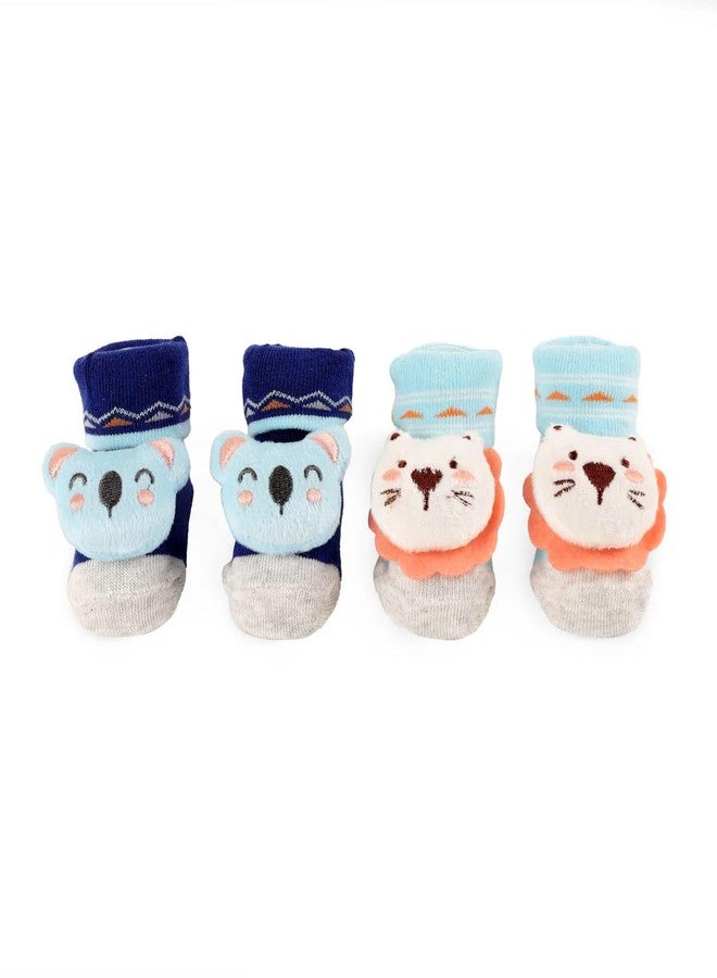 Kicks & Crawl Anti-skid/slip Koala Cuddle Socks For Baby Boys and Girls Blue/Navy Blue (Pack of 2) - 0-9M - Image 1