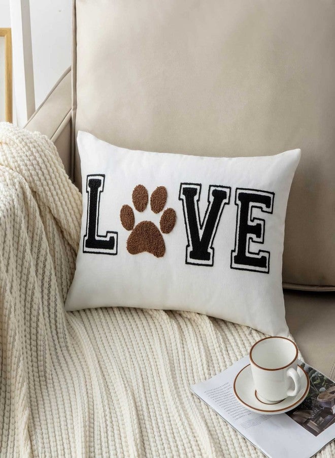 FAVDEC Embroidered Love and Paw Prints Decorative Throw Pillow Cover, Lumbar Pillow Cover for Dog or Cat Lover 12 Inches x 20 Inches Cover Only - Image 3