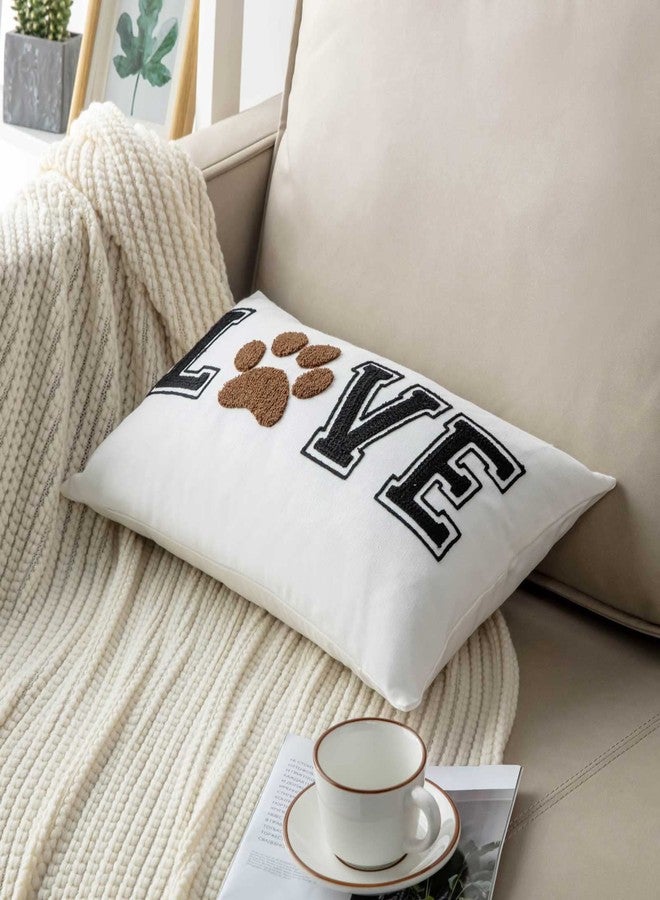 FAVDEC Embroidered Love and Paw Prints Decorative Throw Pillow Cover, Lumbar Pillow Cover for Dog or Cat Lover 12 Inches x 20 Inches Cover Only - Image 4
