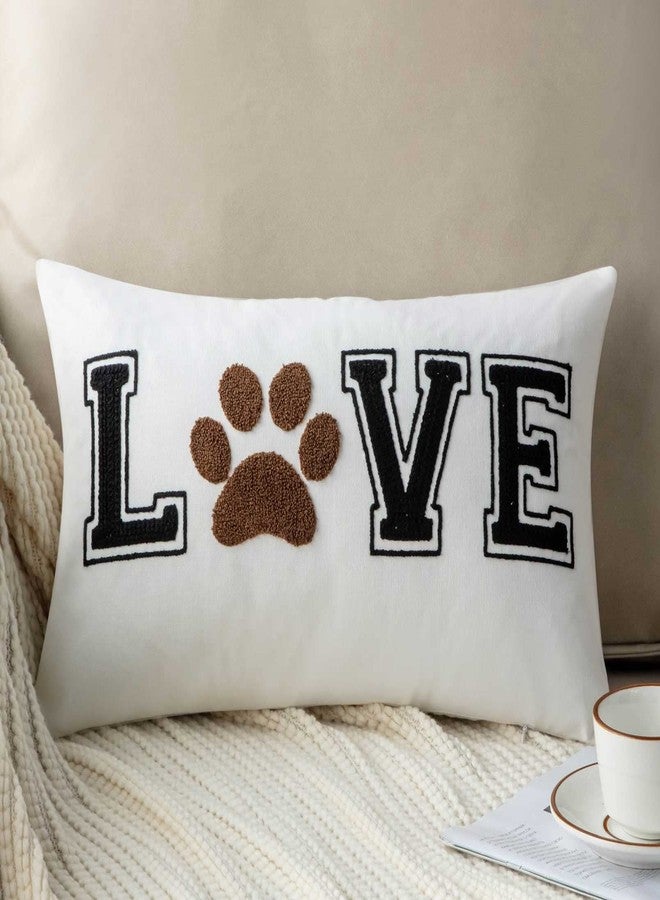 FAVDEC Embroidered Love and Paw Prints Decorative Throw Pillow Cover, Lumbar Pillow Cover for Dog or Cat Lover 12 Inches x 20 Inches Cover Only - Image 1