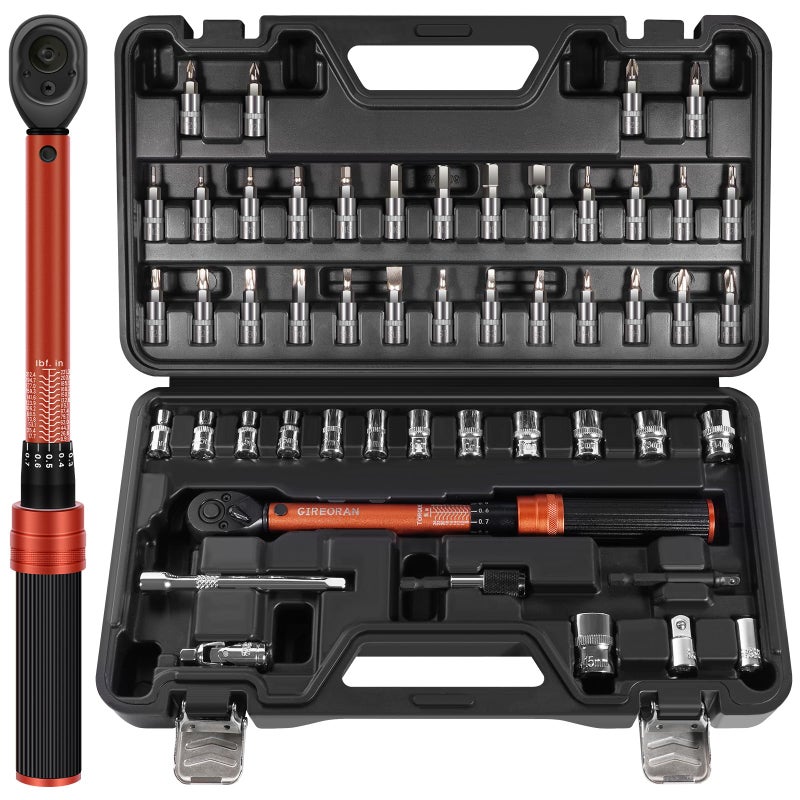 GIREORAN 50PCS Bike Torque Wrench Set, 1/4 Inch Torque Wrench(1~25 Nm/8.9~221.3 in-lb), 72-Tooth Gear, Dual-Direction Click Type, 0.1 Nm Micro, Inch Pound Torque Wrench with Bit Sockets, Bike Tool Kit - Image 1