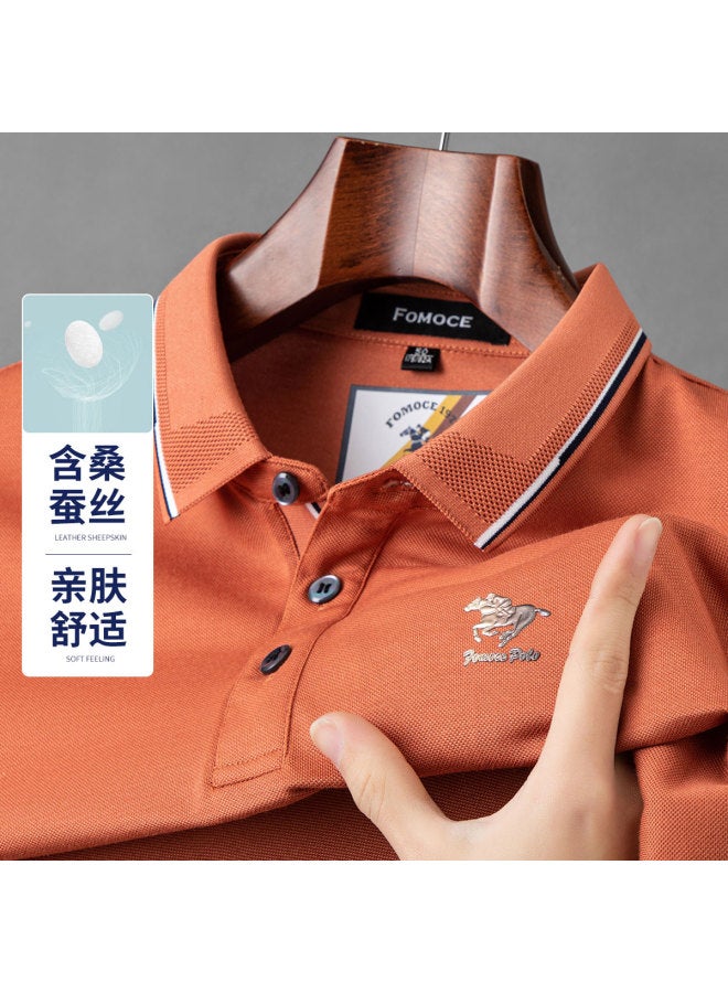 Fomoce new Summer Men's Polo Shirt With Mulberry Silk - Simple Business Casual T-shirt - Image 2