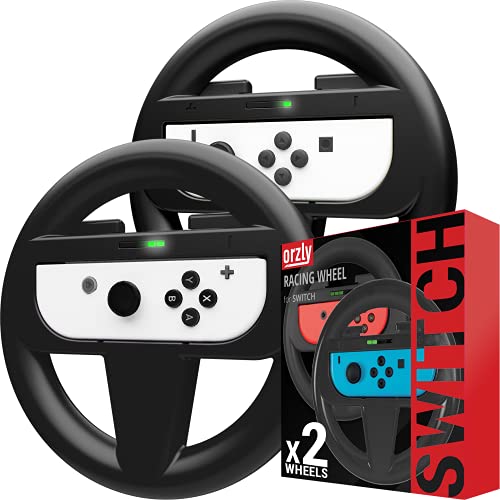 Orzly Steering Wheels for Nintendo Switch & OLED Console JoyCons, Racing Wheels for Mario Kart 8 Deluxe [Mariokart Switch Steering Wheel Joycon Controller Attachment Accessories]-TWIN PACK [2X Black] - Image 1