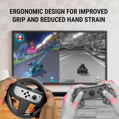 Orzly Steering Wheels for Nintendo Switch & OLED Console JoyCons, Racing Wheels for Mario Kart 8 Deluxe [Mariokart Switch Steering Wheel Joycon Controller Attachment Accessories]-TWIN PACK [2X Black] - Image 5