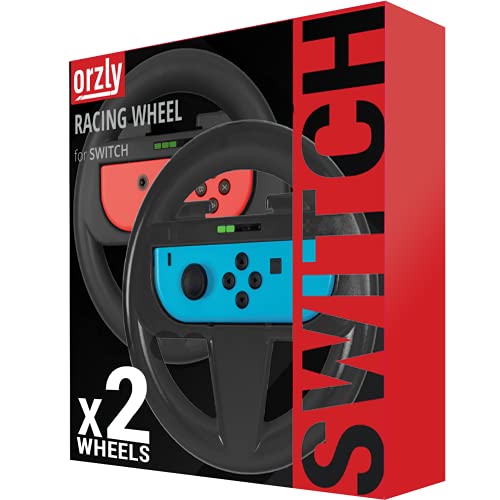 Orzly Steering Wheels for Nintendo Switch & OLED Console JoyCons, Racing Wheels for Mario Kart 8 Deluxe [Mariokart Switch Steering Wheel Joycon Controller Attachment Accessories]-TWIN PACK [2X Black] - Image 2