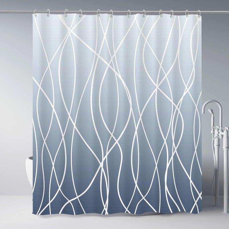 Punkray Ombre Blue Shower Curtain for Bathroom with Hooks White Shower Curtain Set Stripe Bath Curtains Decorative Shower Curtains Water Repellent Washable  72x72 - Image 1