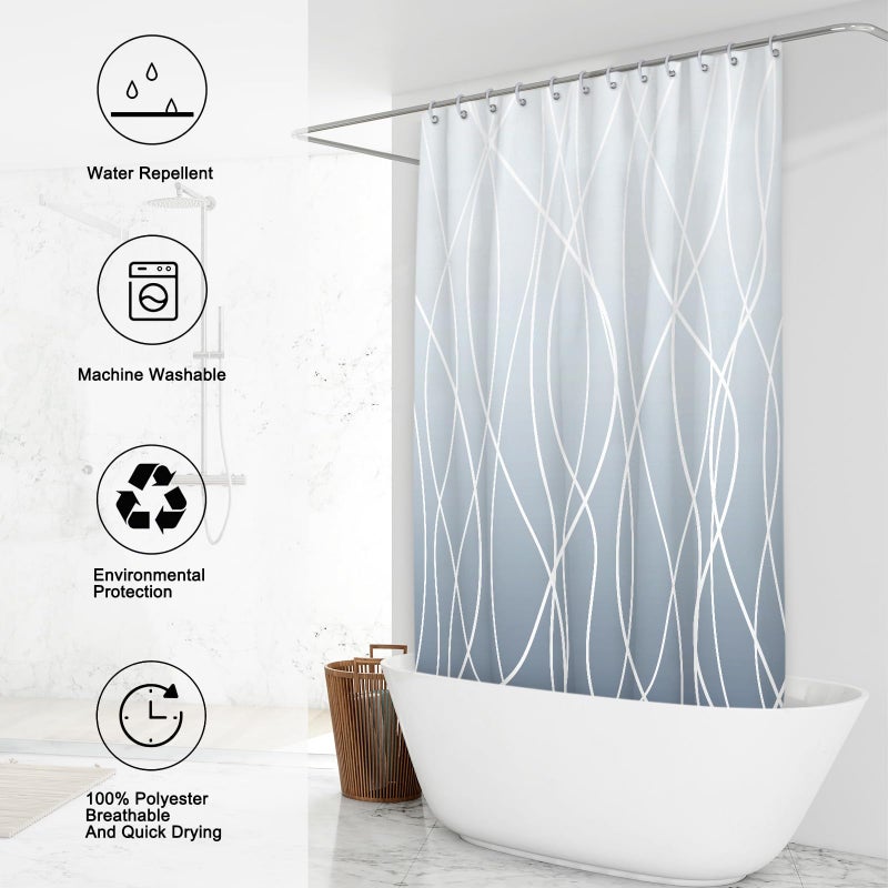 Punkray Ombre Blue Shower Curtain for Bathroom with Hooks White Shower Curtain Set Stripe Bath Curtains Decorative Shower Curtains Water Repellent Washable  72x72 - Image 2