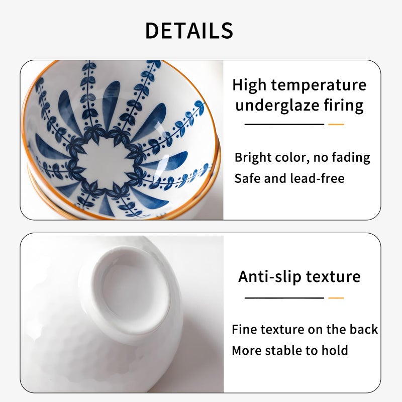 iDourer Rice Bowls 10oz, Japanese Style Bowls Set of 6 with Gift Box - Blue and White Ceramic Bowls for Soup, Dessert, Ice Cream, Snack - Kitchen Gifts for Women Christmas Gift - Image 5