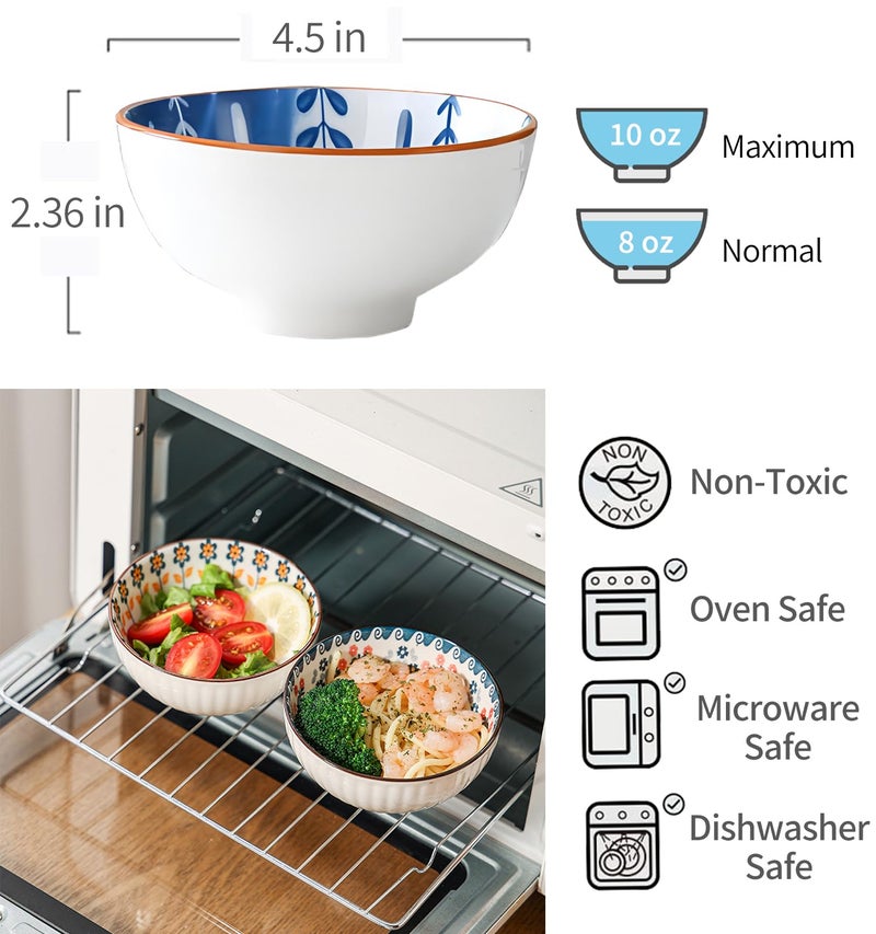 iDourer Rice Bowls 10oz, Japanese Style Bowls Set of 6 with Gift Box - Blue and White Ceramic Bowls for Soup, Dessert, Ice Cream, Snack - Kitchen Gifts for Women Christmas Gift - Image 4
