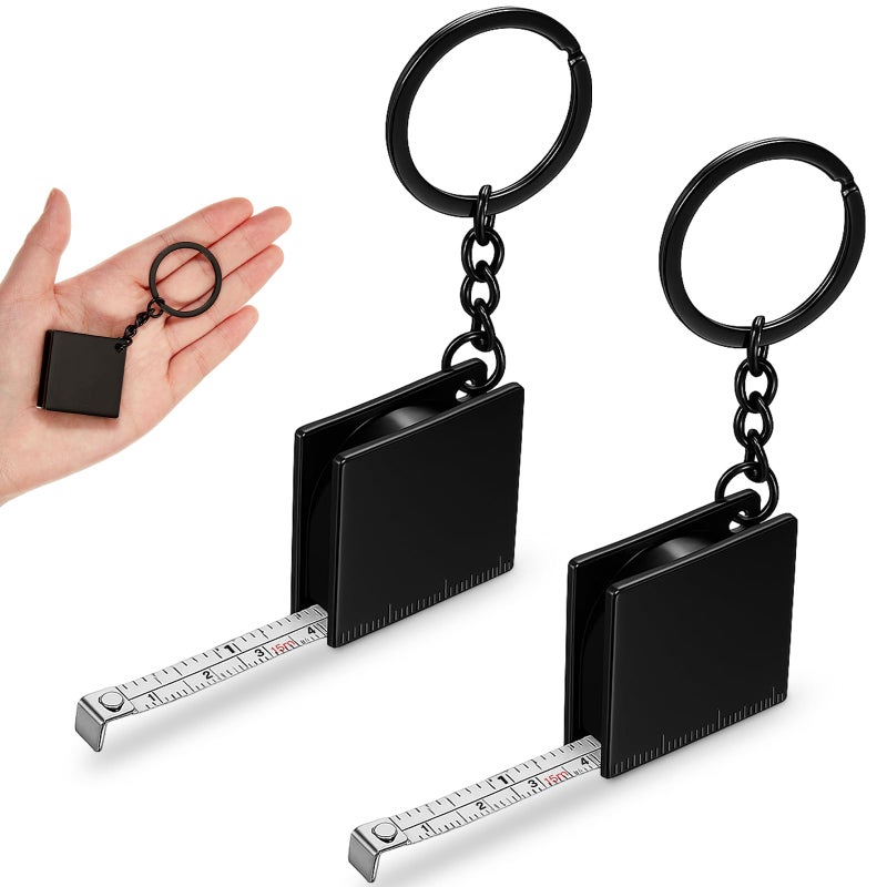 Quelay 2 Pcs Mini Tape Measure Metal Keychain up to 51.97 Inches/ 4.33 ft, Metric Scales, Small Retractable Measure Keychain, Construction Party Favors for Party Favors Gift Bag Fillers Prize(Black) - Image 1