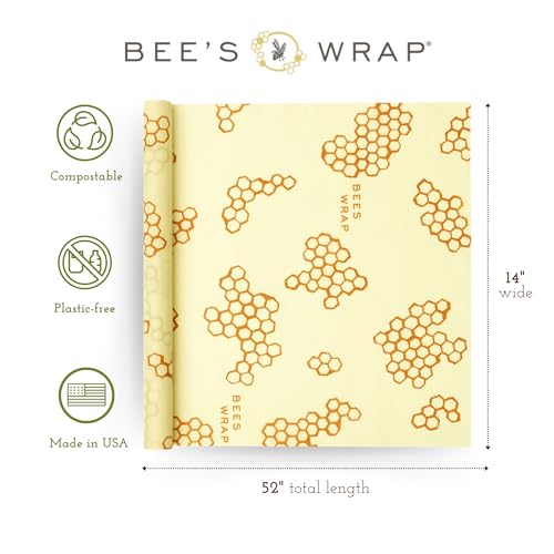 Bee's Wrap Beeswax Wraps for Food - Cut to Size 14x52" Wax Paper Roll - Made in USA Reusable Waxed Paper & Bowl Covers - Organic & Eco-Friendly Alternative to Aluminum Foil & Plastic Wrap, Honeycomb - Image 2