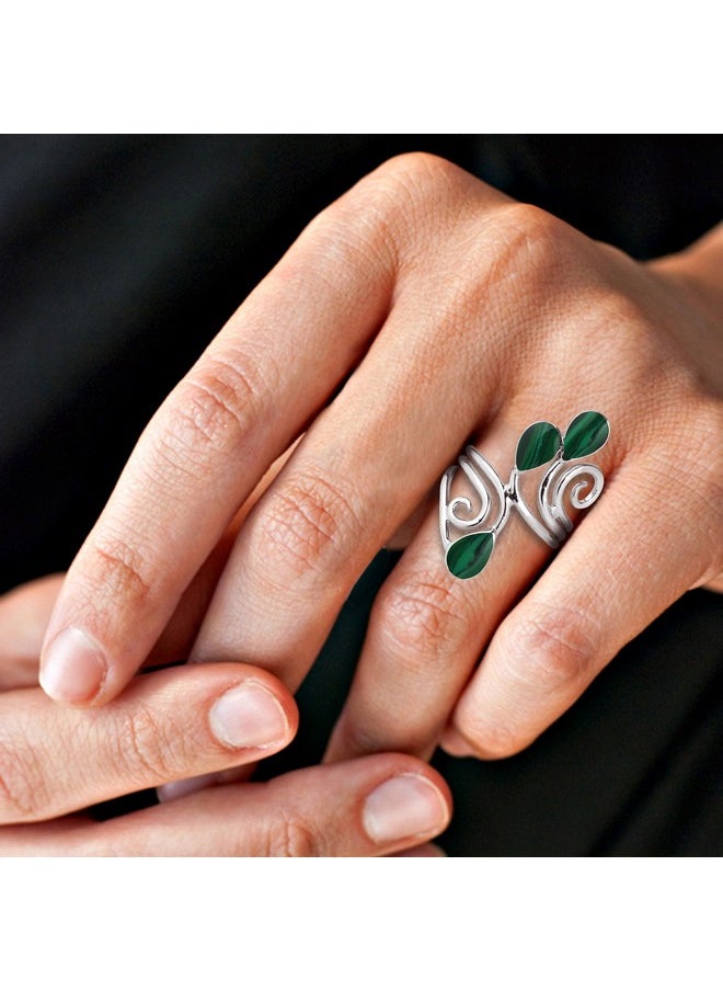 AeraVida Classic Floral Vine Trendy Ornate Teardrop Green Malachite Sterling Silver Modern Ring Solid 925 Sterling Stone Size 7 For Daily Fashion  - Image 5
