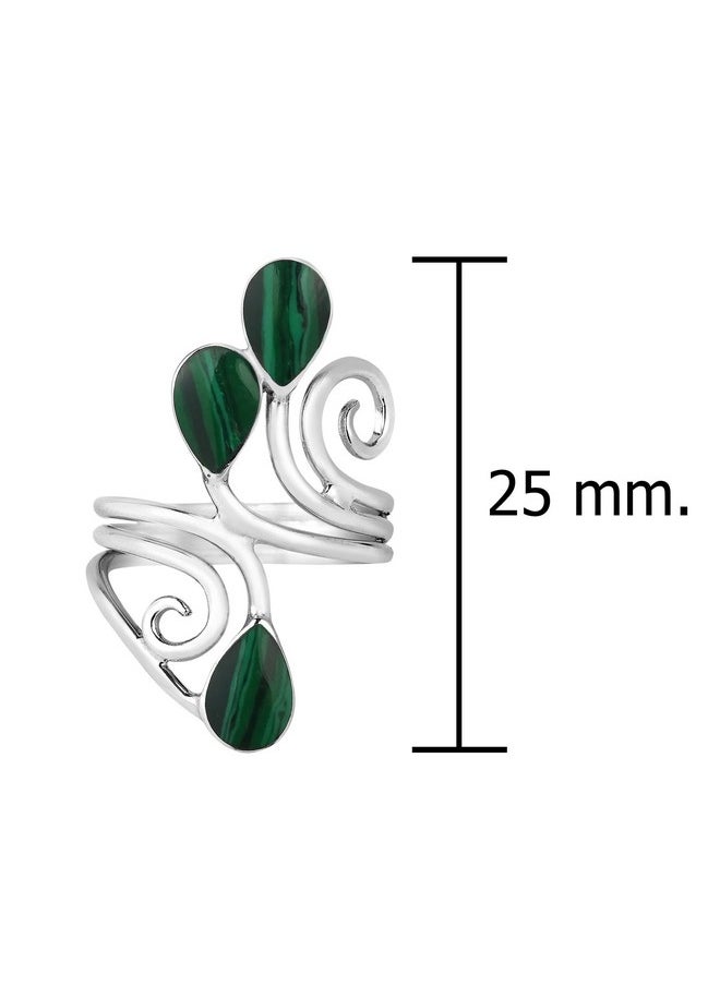 AeraVida Classic Floral Vine Trendy Ornate Teardrop Green Malachite Sterling Silver Modern Ring Solid 925 Sterling Stone Size 7 For Daily Fashion  - Image 4