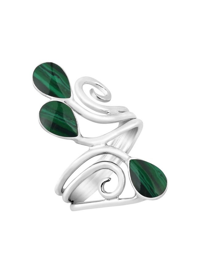 AeraVida Classic Floral Vine Trendy Ornate Teardrop Green Malachite Sterling Silver Modern Ring Solid 925 Sterling Stone Size 7 For Daily Fashion  - Image 2