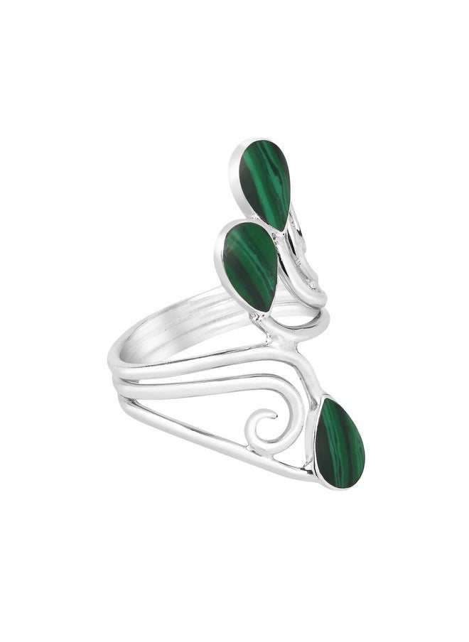 AeraVida Classic Floral Vine Trendy Ornate Teardrop Green Malachite Sterling Silver Modern Ring Solid 925 Sterling Stone Size 7 For Daily Fashion  - Image 3