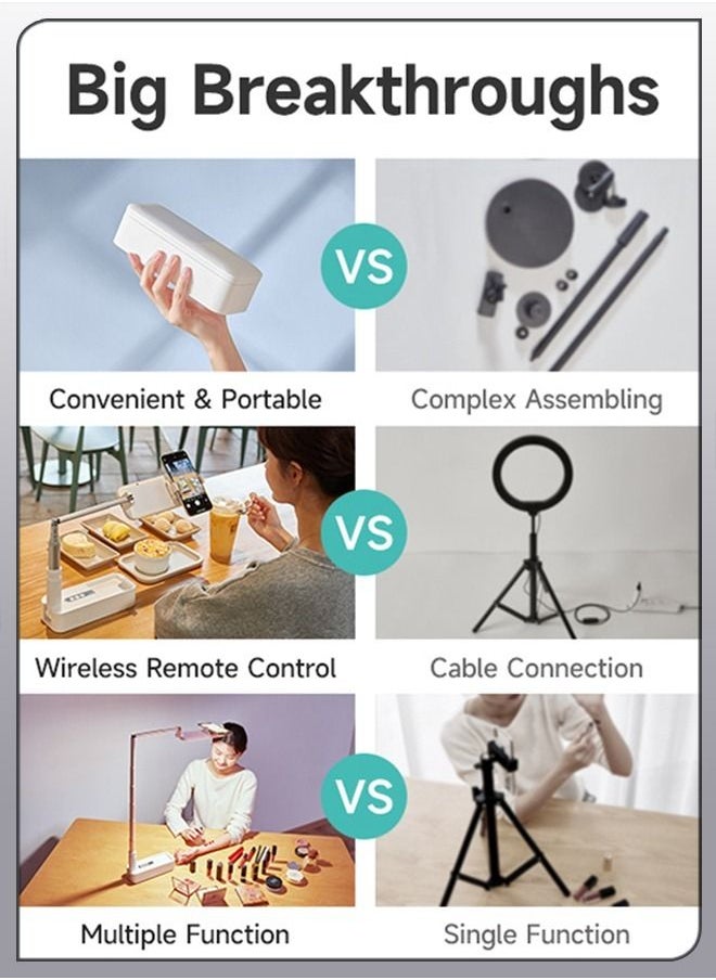 DBLEW - Gaming YouTube Vlog Streaming Mini Bluetooth Portable Selfie Ring Light Stick 3200-5500K For Live Stream Make Up Photography TikTok Reels Videos Recording LED Camera Extendable Foldable Desk Lamp - Image 1