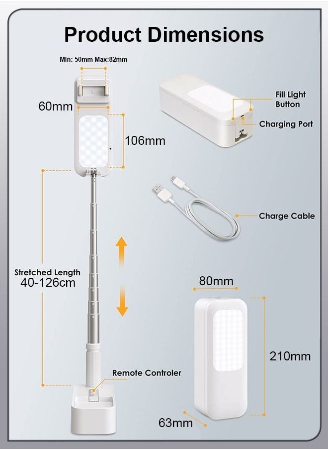 DBLEW - Gaming YouTube Vlog Streaming Mini Bluetooth Portable Selfie Ring Light Stick 3200-5500K For Live Stream Make Up Photography TikTok Reels Videos Recording LED Camera Extendable Foldable Desk Lamp - Image 1