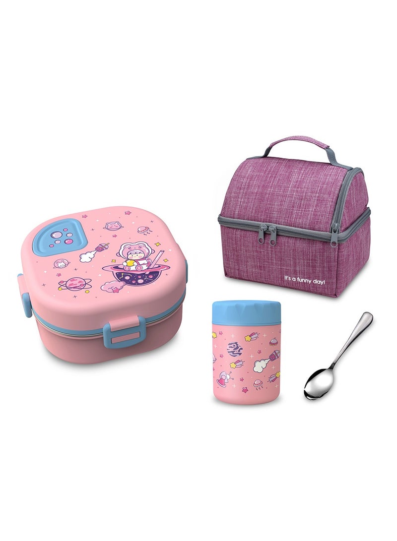 اي ديد صندوق غداء من الفولاذ المقاوم للصدأ مع برطمان وملعقة وحقيبة، خالٍ من مادة BPA - Image 1