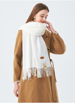 Sky cashmere Plain Wool Scarf with Tassels Warm and Soft White  - Image 2