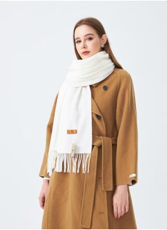 Sky cashmere Plain Wool Scarf with Tassels Warm and Soft White  - Image 1