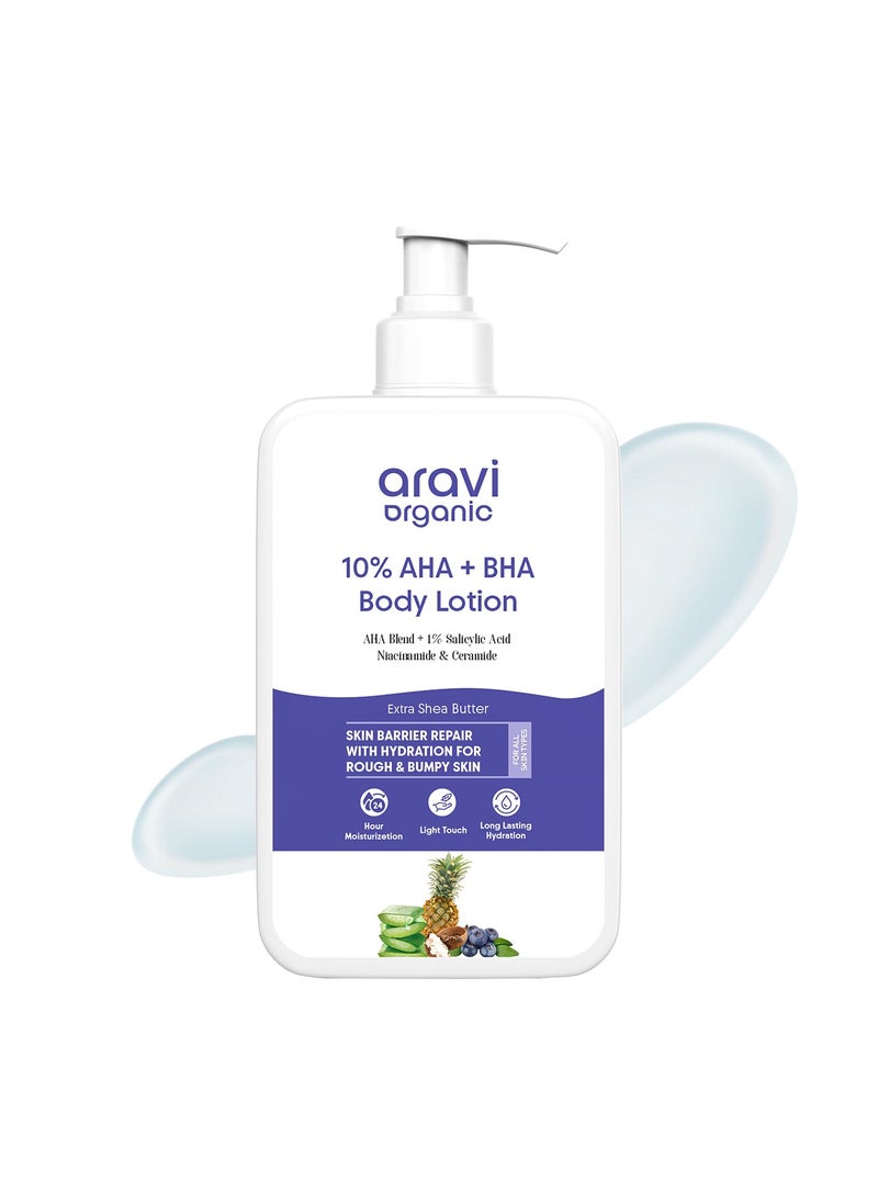 Aravi Organic 10% AHA + 1% BHA Exfoliating Body Lotion - Glycolic & Lactic Acid Body Lotion with Niacinamide - Smooths Rough & Bumpy Skin with Anti-Aging - 6.76 Fl Oz / 200ml 