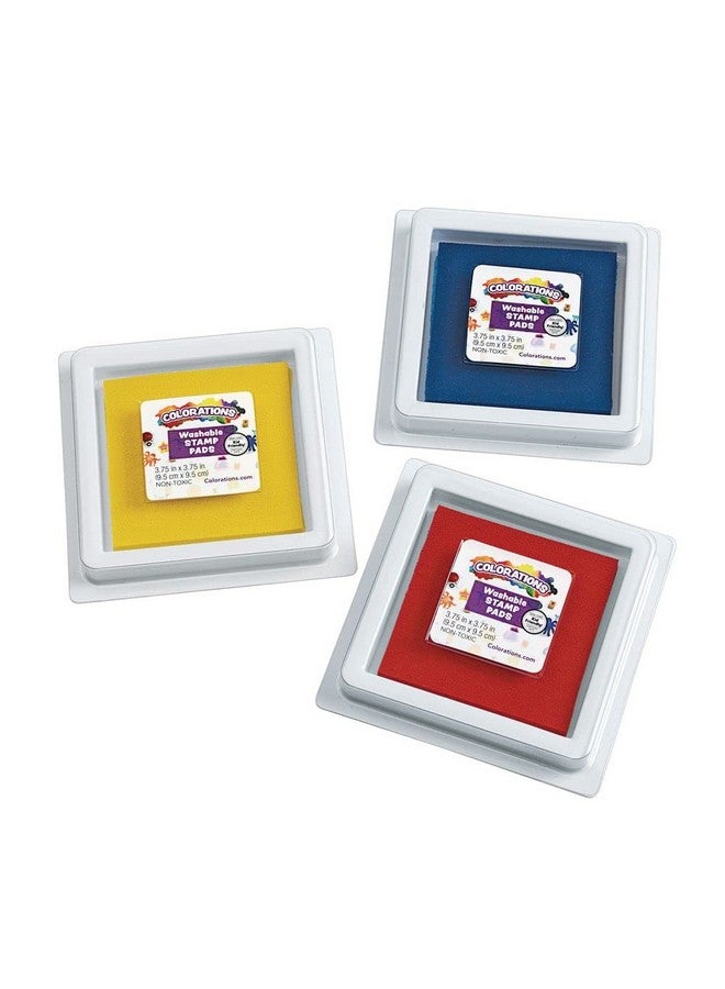 Colorations Colorations Stamp Pads, 3.5 IN SQ,3 CLRS, 3-3/4 inch Sq. stamp pads are filled with super washable ink. Perfect for kids, super-washable, non-toxic ink. - Image 1