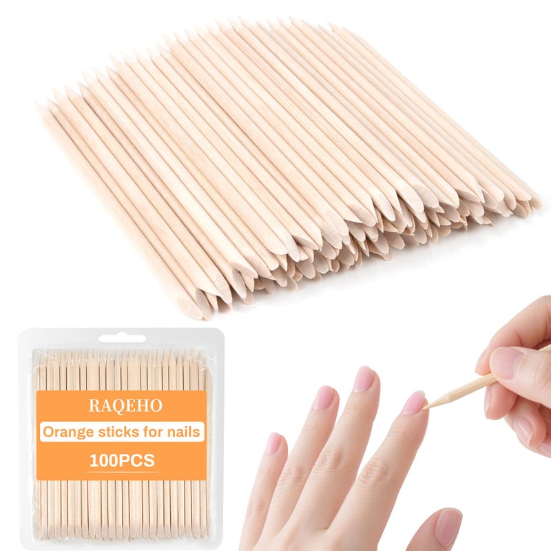 RAQEHO 100pcs Orange Sticks For Nails 45 Disposable Double Sided Wooden Cuticle Pusher Nail Sticks Palitos De Naranjo Para UAs Nail Polish Remover Manicure Pedicure Art Techs Supplies Home Salon - Image 3
