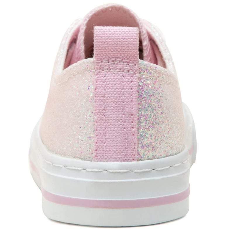 Toandon Girls Kids Sneakers Glitter Sequins Canvas Shoes Toddler Child Glitter Sparkle Low Top Lace Up Non Slip Lightweight Walking Outdoor Pink Size 3 - Image 4