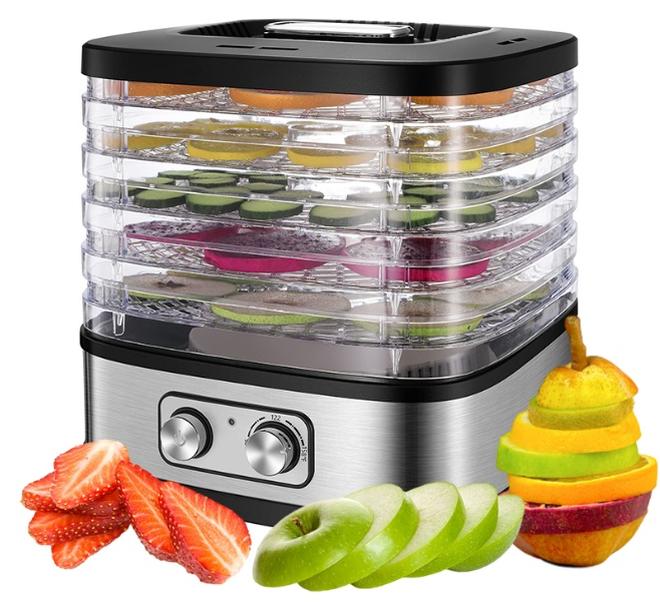 مجفف طعام 5 طبقات بقدرة 240 واط – هيكل ستانلس ستيل وصواني غذائية قابلة للفك – منظم حرارة يدوي بدرجة حرارة قابلة للتعديل من 35 إلى 75 درجة مئوية – تشغيل هادئ وتصميم مدمج لتجفيف الفواكه والخضروات واللحوم – ضمان 12 شهر - Image 1