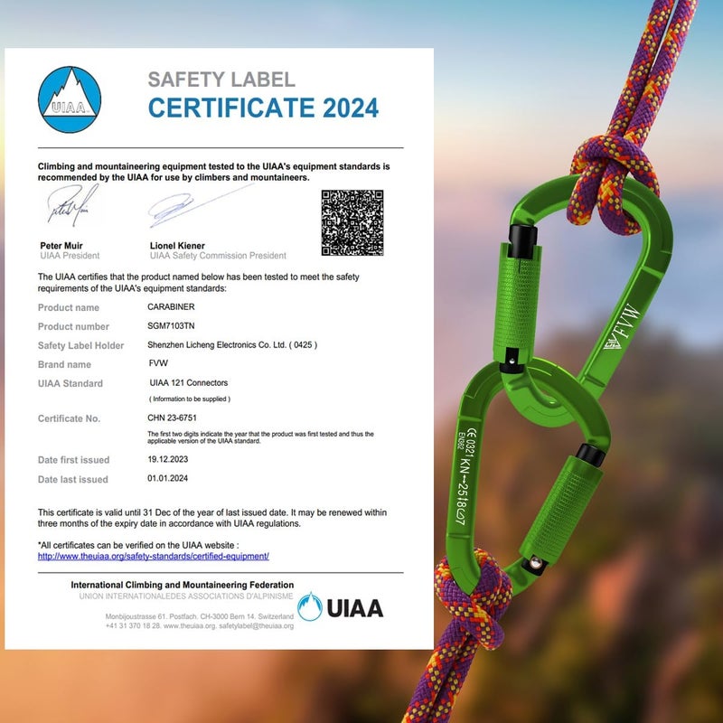 FVW Auto Locking Rock Climbing Carabiner Clips, UIAA Certified Professional 25KN (5620 lbs) Heavy Duty Caribeaners for Rappelling Swing Rescue & Gym etc,Large Carabiners,D-Shaped - Image 2