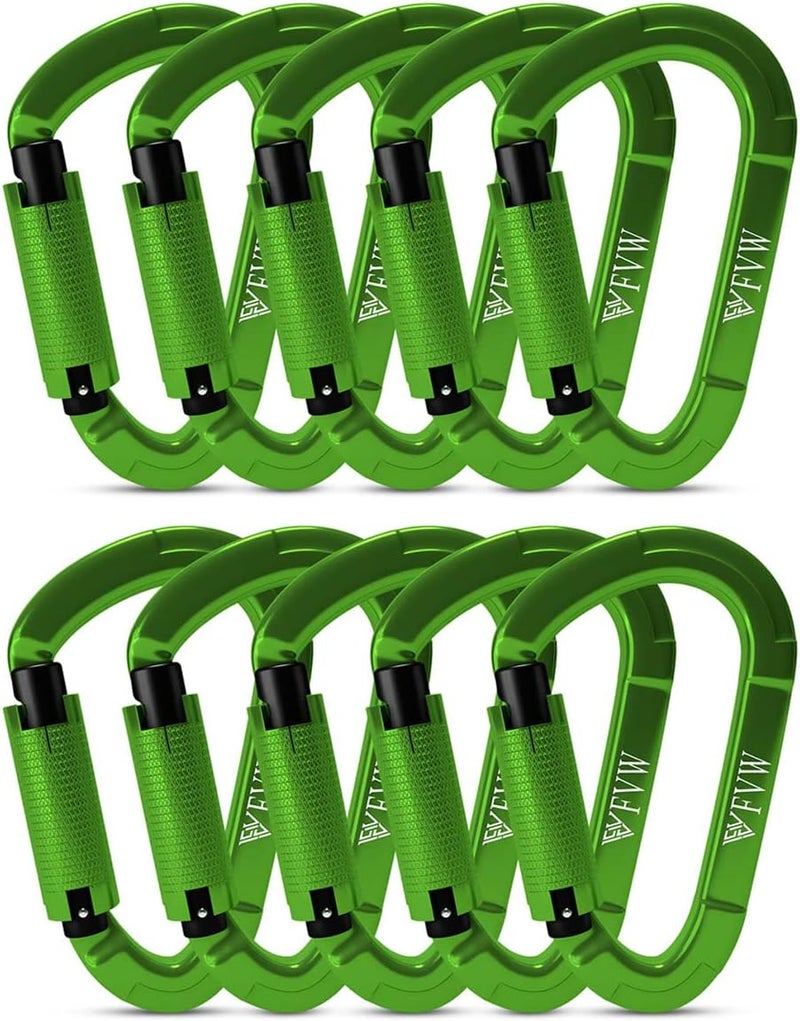 FVW Auto Locking Rock Climbing Carabiner Clips, UIAA Certified Professional 25KN (5620 lbs) Heavy Duty Caribeaners for Rappelling Swing Rescue & Gym etc,Large Carabiners,D-Shaped - Image 1
