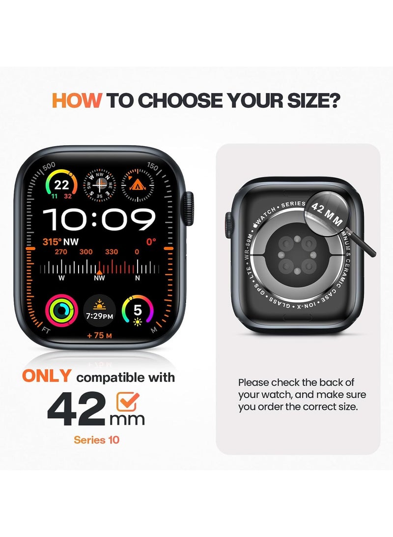 حافظة مقاومة للماء لساعة آبل سيريس 10 واقي شاشة زجاجي مقسى 42 مم غطاء حافة من PC صلب باللون الأسود غير اللامع متوافق مع ملحقات iWatch - Image 2