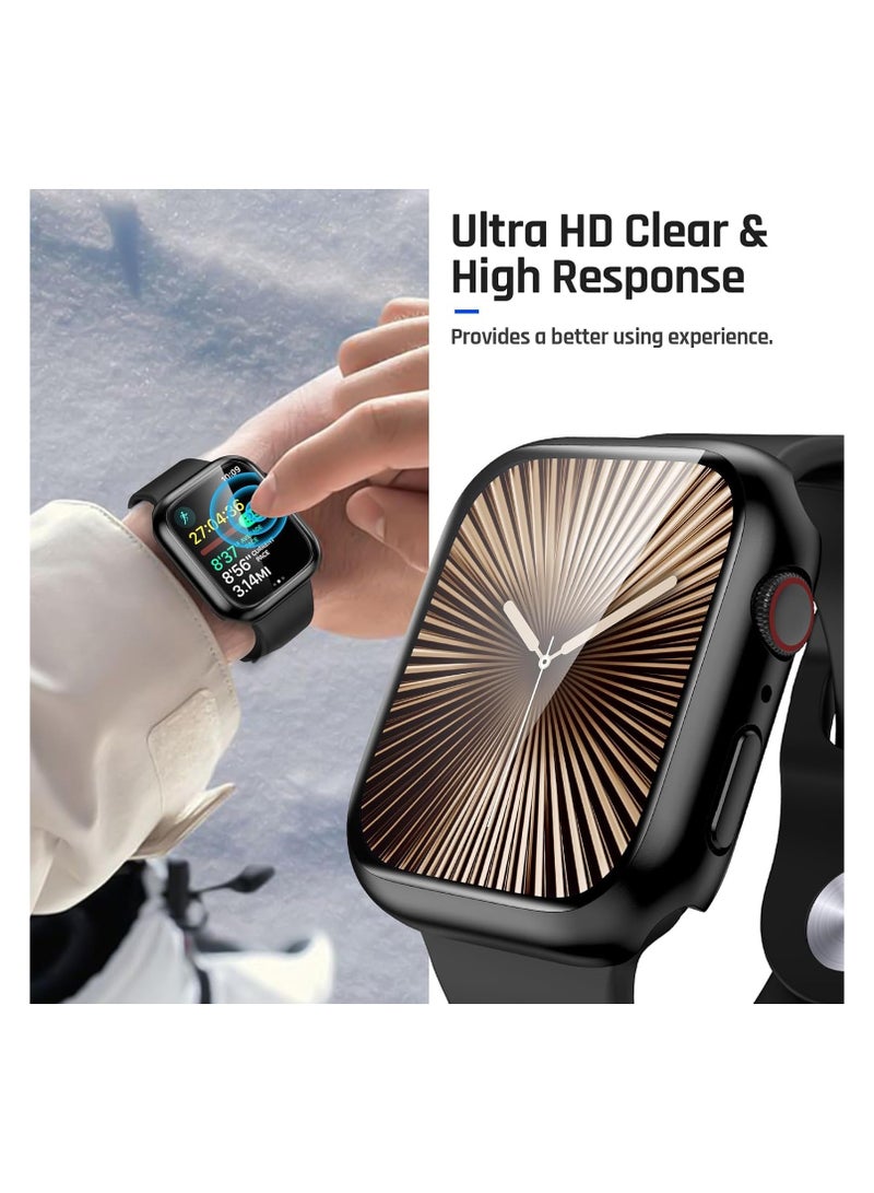 حافظة مقاومة للماء لساعة آبل سيريس 10 واقي شاشة زجاجي مقسى 42 مم غطاء حافة من PC صلب باللون الأسود غير اللامع متوافق مع ملحقات iWatch - Image 5