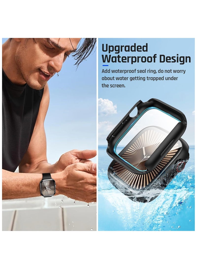 حافظة مقاومة للماء لساعة آبل سيريس 10 واقي شاشة زجاجي مقسى 42 مم غطاء حافة من PC صلب باللون الأسود غير اللامع متوافق مع ملحقات iWatch - Image 3