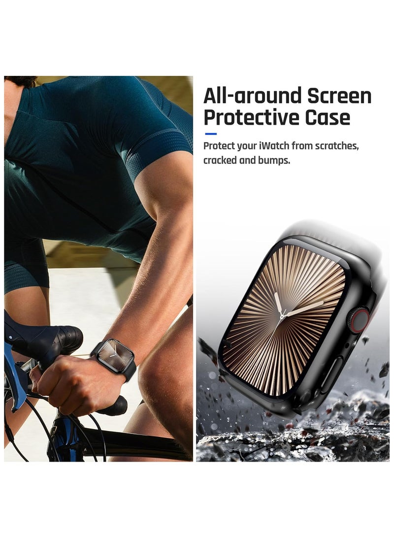 حافظة مقاومة للماء لساعة آبل سيريس 10 واقي شاشة زجاجي مقسى 42 مم غطاء حافة من PC صلب باللون الأسود غير اللامع متوافق مع ملحقات iWatch - Image 4