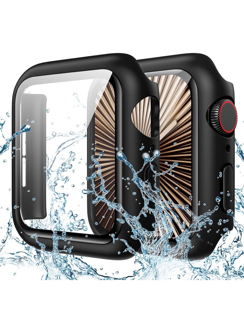 حافظة مقاومة للماء لساعة آبل سيريس 10 واقي شاشة زجاجي مقسى 42 مم غطاء حافة من PC صلب باللون الأسود غير اللامع متوافق مع ملحقات iWatch - Image 1