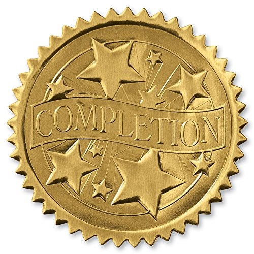 PaperDirect Embossed Completion Gold Foil Certificate Seals, 2 Inch, Self Adhesive, 100 Count, Embossed Seals for Certificates, Achievement and Award Stickers for School, Work, Diploma - Image 1