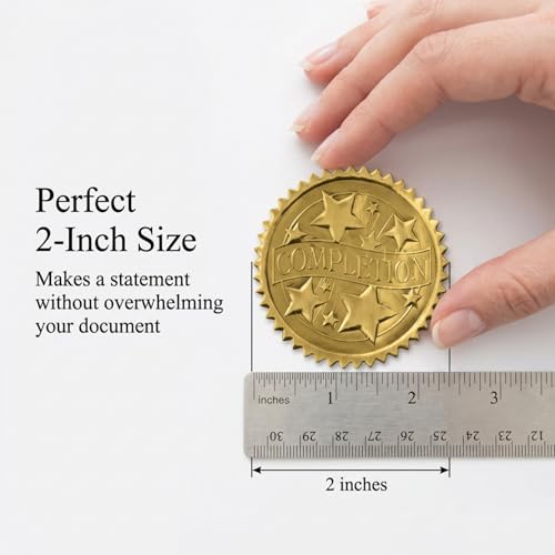 PaperDirect Embossed Completion Gold Foil Certificate Seals, 2 Inch, Self Adhesive, 100 Count, Embossed Seals for Certificates, Achievement and Award Stickers for School, Work, Diploma - Image 2