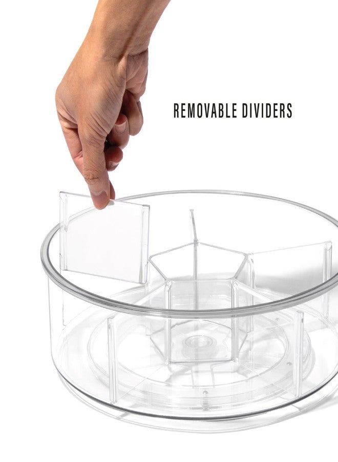 BINO Plastic Round Turntable Organizer with 6 Compartments - Clear | Spinning Divided Turntable Container | Rotating Organizer Storage for Bottle Condiments Fridge Kitchen Counter Pantry Bathroom - Image 4