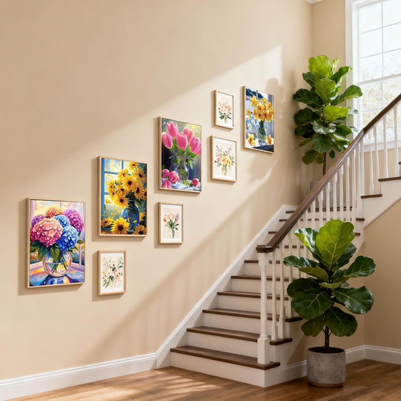 Clendo 6 Pack Flowers Paint by Numbers Kit for Adults - Acrylic Watercolor Oil Painting by Number Without Frame, Adult Paint by Number Kits on Canvas Arts Crafts for Adults Wall Art (12 x 16 Inch) - Image 4