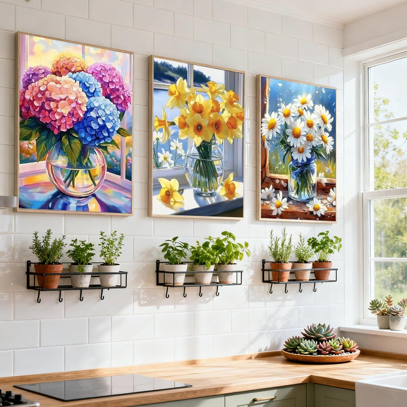 Clendo 6 Pack Flowers Paint by Numbers Kit for Adults - Acrylic Watercolor Oil Painting by Number Without Frame, Adult Paint by Number Kits on Canvas Arts Crafts for Adults Wall Art (12 x 16 Inch) - Image 2