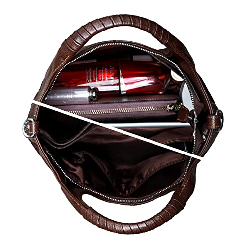 Iswee Genuine Leather Purse Shoulder Bags Satchel Bag Women's Top-handle Handbags Tote Bag for Women Designer Bags Hobo Bag (Coffee) - Image 4