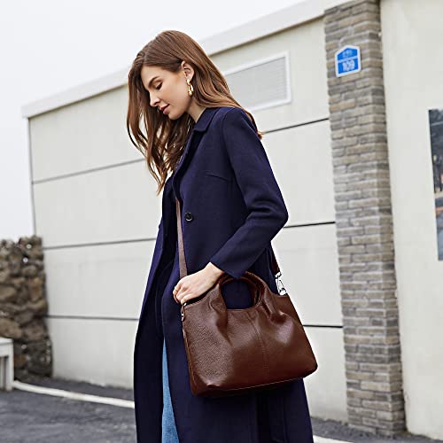 Iswee Genuine Leather Purse Shoulder Bags Satchel Bag Women's Top-handle Handbags Tote Bag for Women Designer Bags Hobo Bag (Coffee) - Image 3