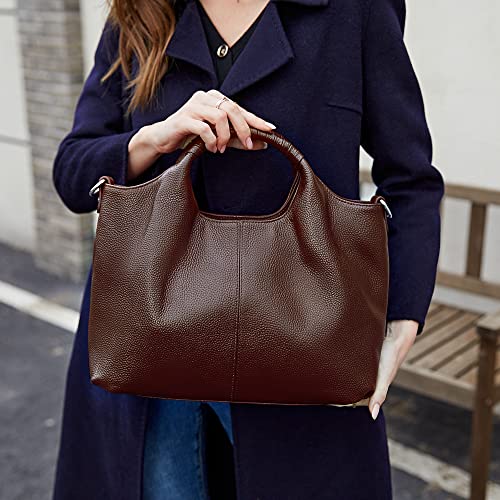 Iswee Genuine Leather Purse Shoulder Bags Satchel Bag Women's Top-handle Handbags Tote Bag for Women Designer Bags Hobo Bag (Coffee) - Image 2