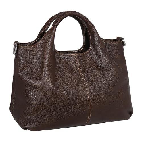 Iswee Genuine Leather Purse Shoulder Bags Satchel Bag Women's Top-handle Handbags Tote Bag for Women Designer Bags Hobo Bag (Coffee) - Image 1