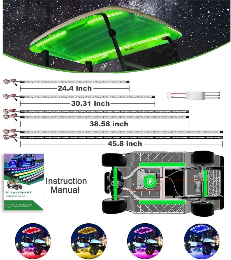 10L0L 6PCS Golf Cart Underbody Light Kit with Canopy Lights, Multicolor RGB Music Sync Waterproof - Image 5