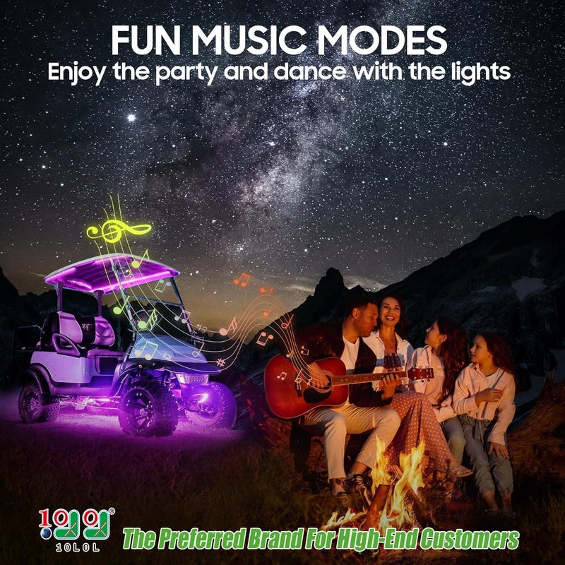 10L0L 6PCS Golf Cart Underbody Light Kit with Canopy Lights, Multicolor RGB Music Sync Waterproof - Image 2
