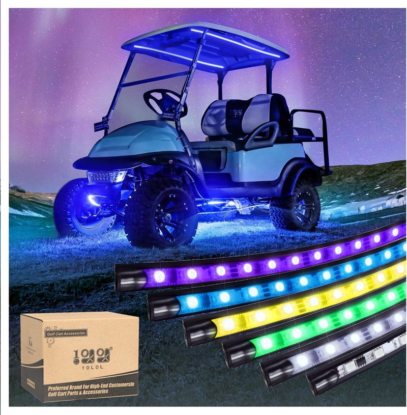 10L0L 6PCS Golf Cart Underbody Light Kit with Canopy Lights, Multicolor RGB Music Sync Waterproof - Image 1